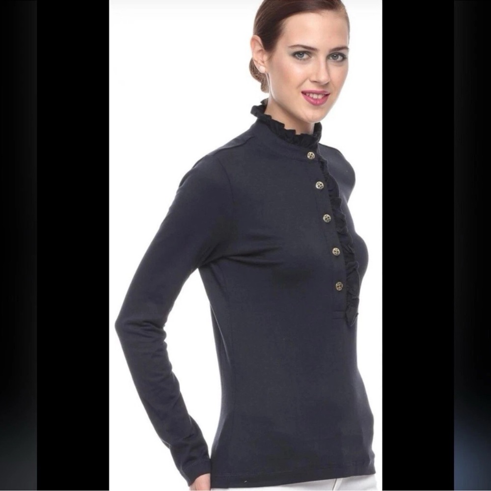 Tory Burch Lidia Long Sleeves Ruffled Polo Shirt Top